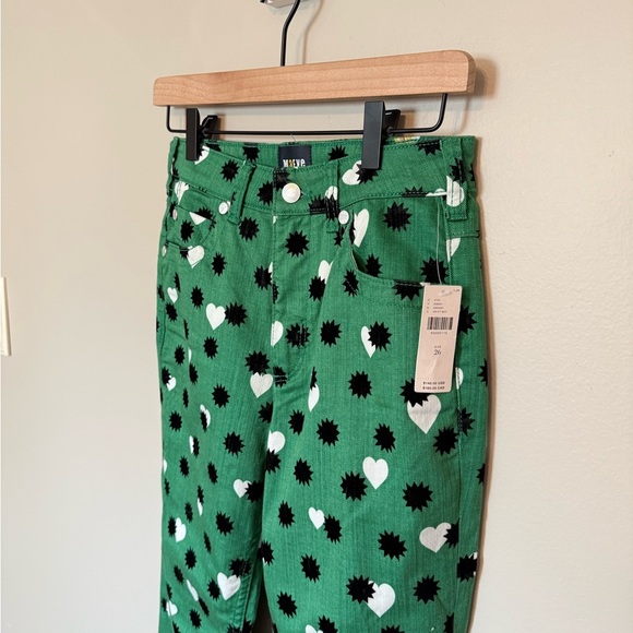 Anthropologie Maeve • NWT The Cigarette Slim Trouser Green Printed Heart Jean 26 - Picture 5 of 12
